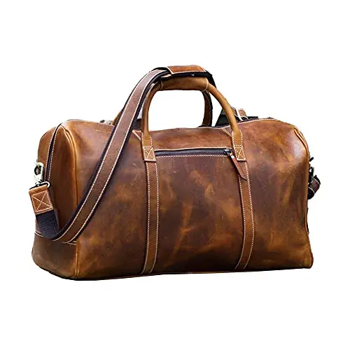 KomalC full-grain buffalo leather distressed duffel bag for travel and gym
