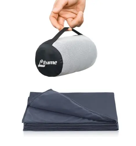 Litume dark blue grey velvet travel blanket with stuff sack