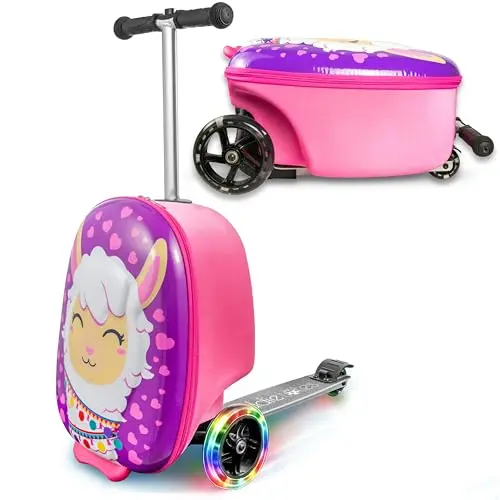 KIDDIETOTES hardside scooter luggage for kids with LED wheels and telescoping handle