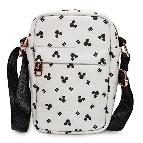 Black Vegan Leather Crossbody Bag with subtle Mickey Mouse head and icon print
