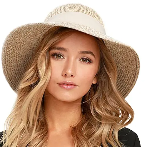 FURTALK straw sun hat with a wide floppy brim, demonstrating its foldable design