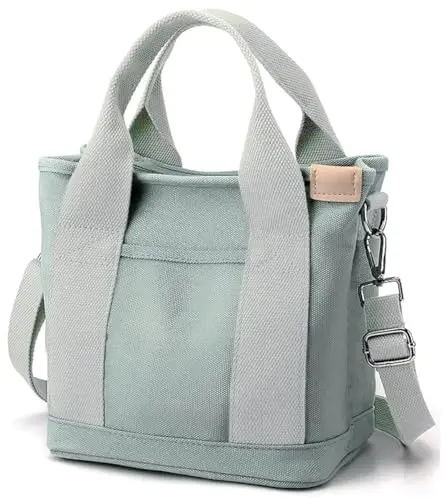 Small canvas tote bag with zipper top and crossbody strap