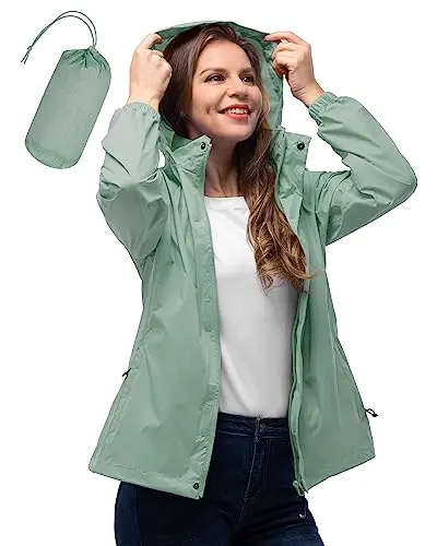 33,000ft lightweight women's rain jacket folded into its included carry pouch