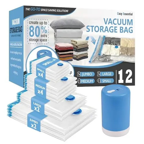 Cozy Essential transparent rectangular vacuum storage bags and electric pump