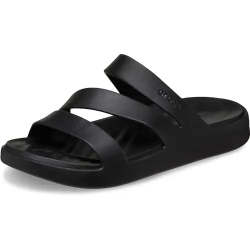 Crocs Women's Getaway Strappy Sandals in black, showing the strappy design and platform sole