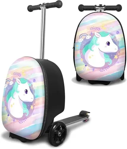 ALVOD scooter suitcase for kids with premium aluminum deck and LED wheels