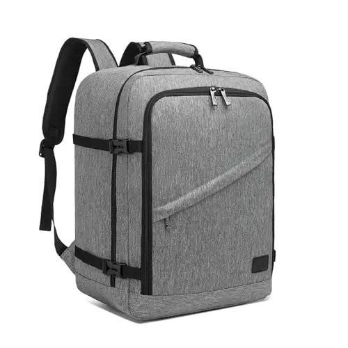 Grey Kono 30L medium-sized travel backpack with a reflective stripe on the strap