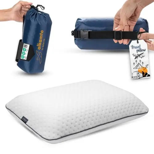 Alkamto compressible memory foam travel pillow with carry bag