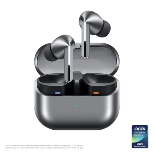Samsung Galaxy Buds 3 Pro silver wireless earbuds and charging case
