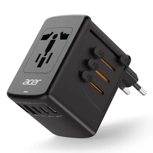 Acer black universal international travel adapter with detachable plugs