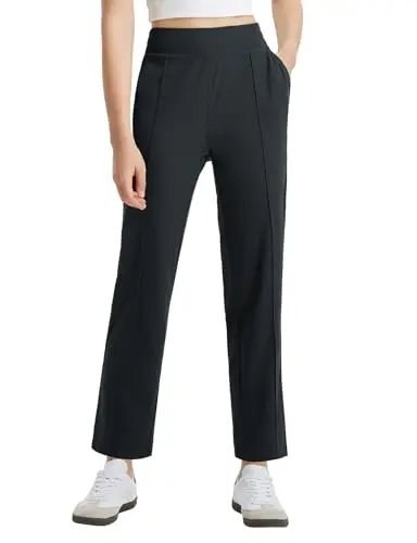 baleaf Women's Lightweight Travel Pants in black, featuring a simple two-pocket design and ankle length.