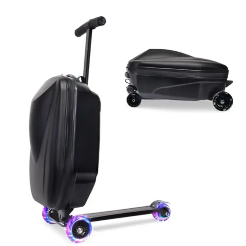 20-inch scooter suitcase for kids with LED wheels and hardshell design