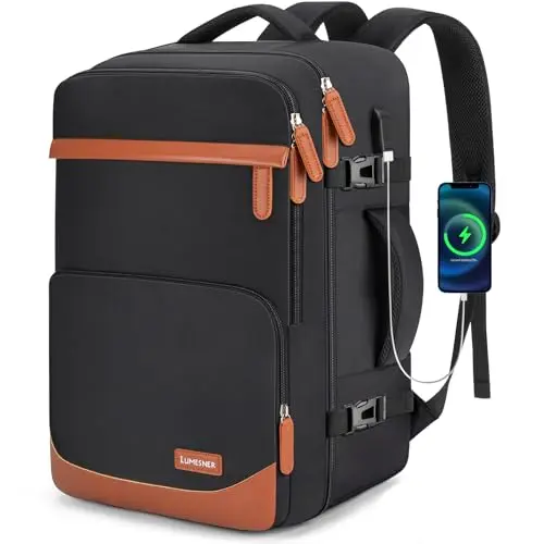 Velaybor 40L Travel Backpack with USB charging port on the shoulder strap