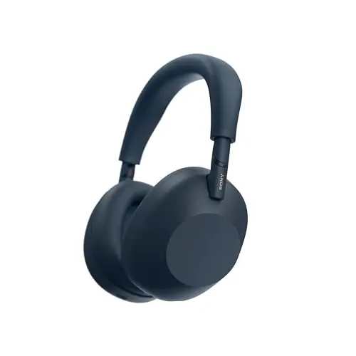 Sony WH-1000XM6 premium wireless headphones in midnight blue, showing the wide headband and over-ear design
