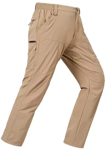 Mens Work Pants Lightweight Breathable Cargo Hiking Pants in Khaki