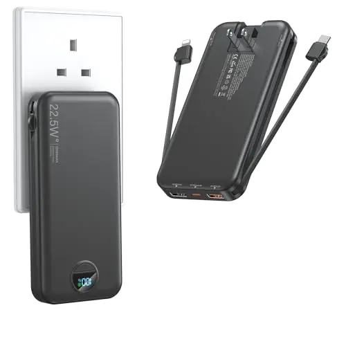 Ffnpua black portable charger with built-in wall plug