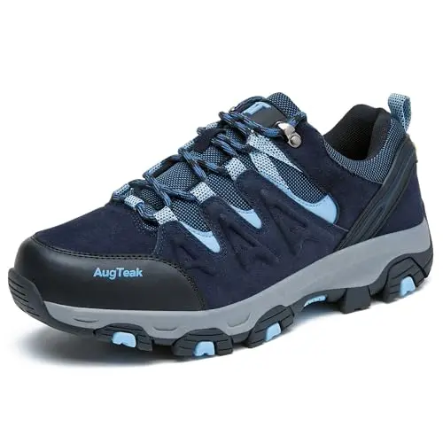 AugTeak men's waterproof hiking shoes in navy blue with color-blocking
